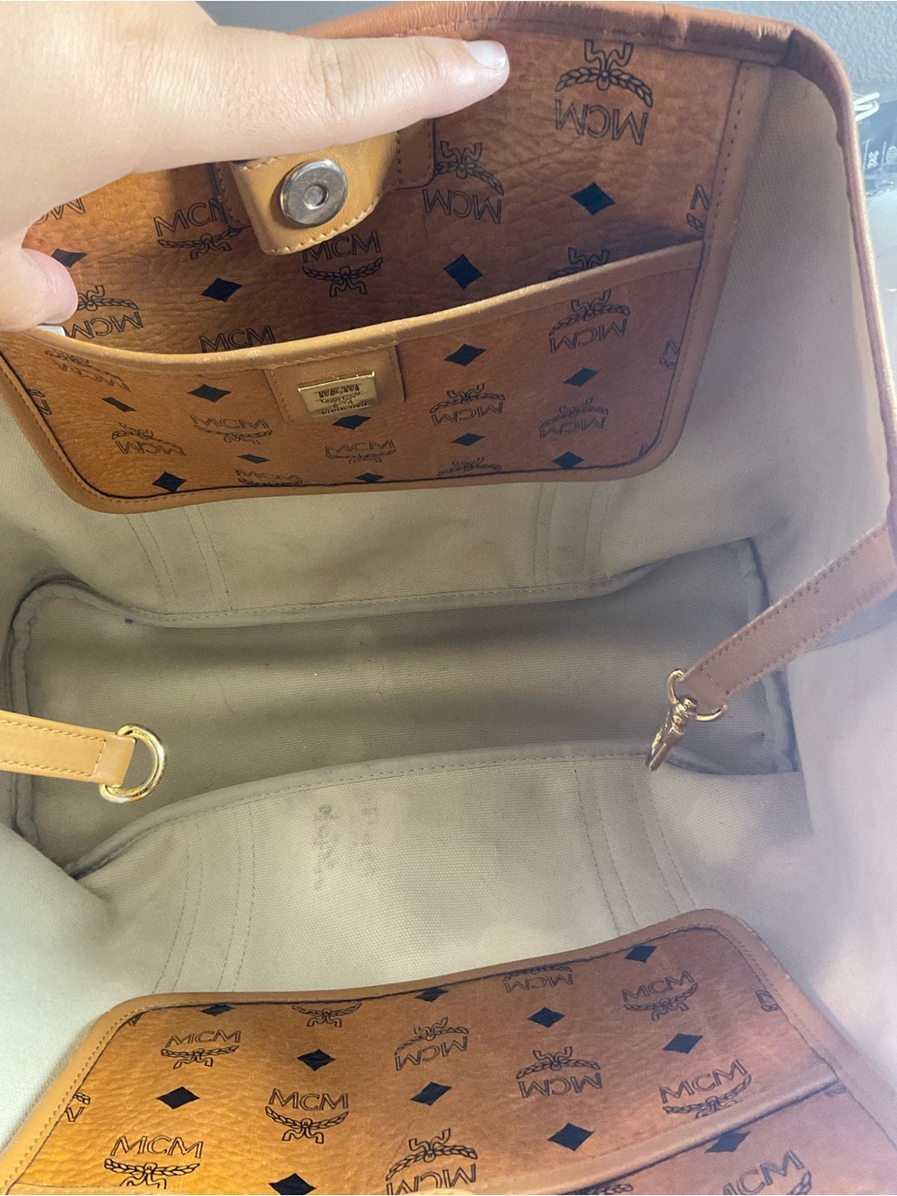 MCM Cognac Visetos Monogram Tote with Gold Plate - Picture 4 of 6
